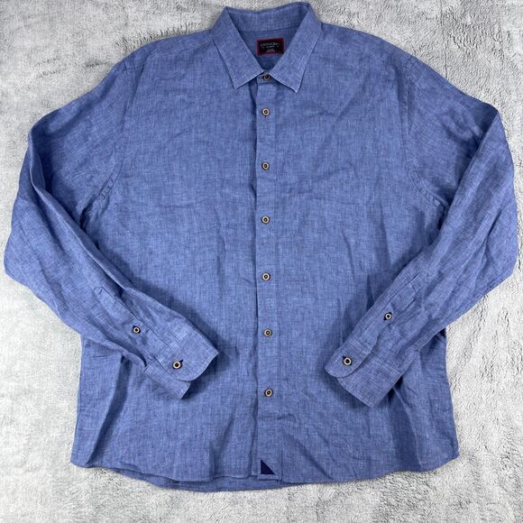 Untuckit Shirt Men's XL Heather Blue 100% Linen Collared Long Sleeve Button-Up - Picture 1 of 10